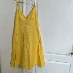 Lulus | Dresses | Lulus Xl Style Refresh Yellow Cotton Linen Midi  Skaterdress V Neck | Poshmark